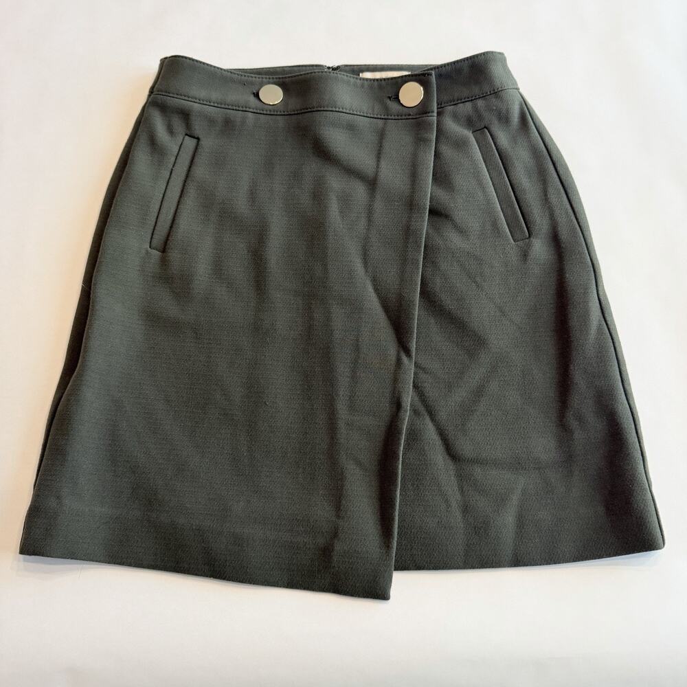 LOFT Skirt Women’s 0 Green Faux Wrap Style Skirt Buttons